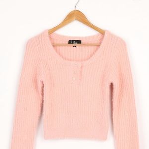 Lulus Au Courant Light Pink Eyelash Knit Cropped Sweater NWT